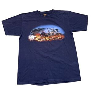 Vintage Y2K Harley Davidson T Shirt Eagle Flames  Wildwood, New Jersey Navy Blue
